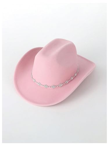 Verdusa Women's Western Cowboy Hat Rhinestone Wide Brim 2026 Cowgirl Hat - color: Pink