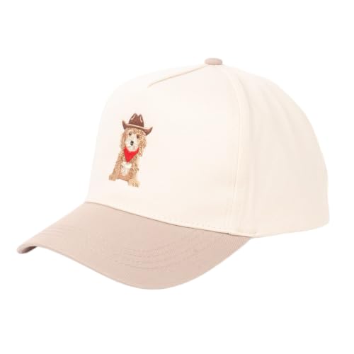 MIRMARU Western Cowboy Embroidered 5 Panel Cotton Two Tone Trucker Hat-Retro Southwest Style Snapback Cap for Men and Women. - color: Cowboy Dog, Beige