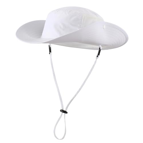 Home Prefer UPF50+ Mens Sun Hat Wide Brim Womens UV Protection Beach Bucket Hat for Fishing Hiking Snap Up Cowboy Hat - color: White