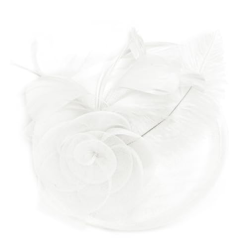 BABEYOND Fascinators Hats for Women Tea Party Mesh Flower Pillbox Derby Hat - color: White