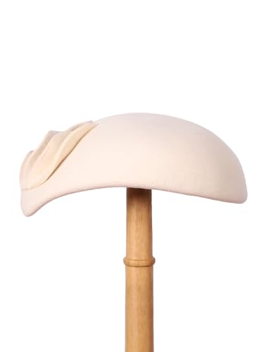 HIMESPORT Wool Felt Fascinator Hats for Women Ladies Female Wedding Cocktail Tea Party Dress Pillbox Hat - color: White 2