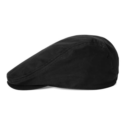 BOTVELA Men Cotton Twill Newsboy Flat Hat Fitted Cap - color: Black, size: 7 5/8
