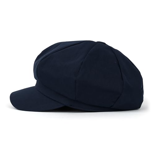 ililily Washed Cotton Newsboy Cabbie Cap Corduroy Duck Bill Flat Hunting Hat - color: Cotton Navy Blue