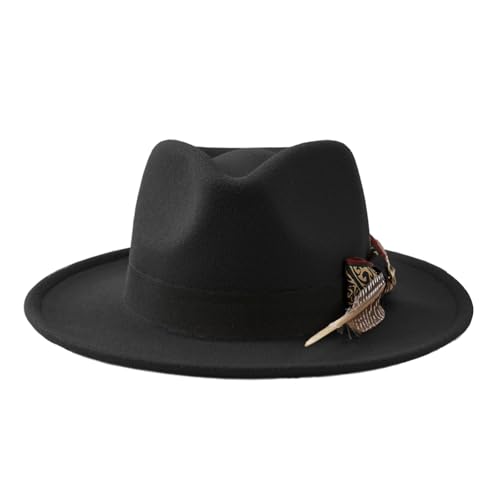 PURFUN Vintage Feather Felt Fedora Hat for Men Women Classic Short Brim Jazz Dance Party Wedding Trilby Bowler Panama Hat - color: Bow&feather/Black