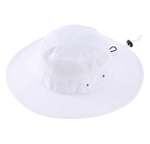 Connectyle UPF 50+ Wide Brim Sun Hat for Men Breathable Cowboy Boonie Hats Outdoor Bucket Hat for Fishing Hiking Safari - color: White