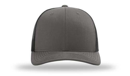 Richardson 112 Trucker Hat - Premium Blank Baseball Cap, Adjustable Snapback Hat - Structured Six Panel Richardson Blank Hats - color: Charcoal/Black
