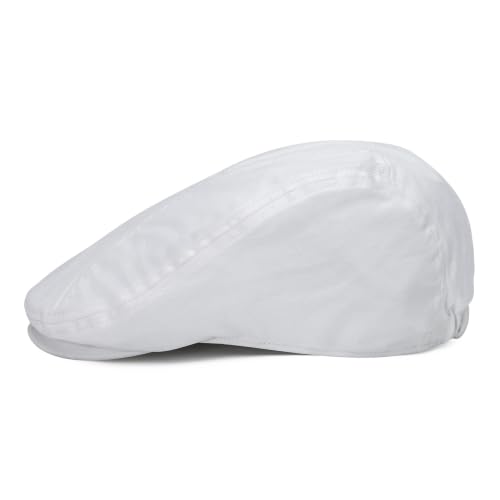 BOTVELA Men Cotton Twill Newsboy Flat Hat Fitted Cap - color: White, size: 7 7/8