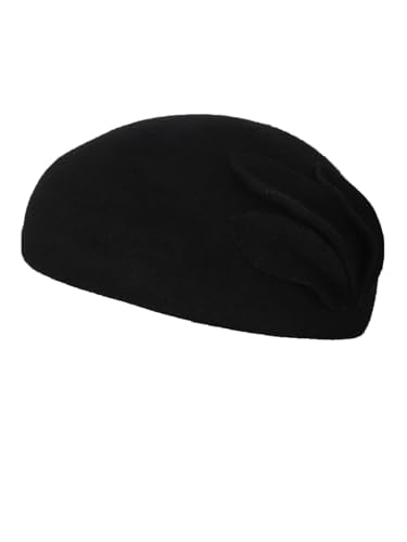 HIMESPORT Wool Felt Fascinator Hats for Women Ladies Female Wedding Cocktail Tea Party Dress Pillbox Hat - color: Black 6