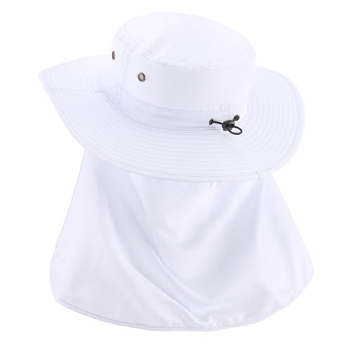 Home Prefer UPF50 Mens Sun Hat with Neck Flap Quick Dry UV Protection Cap Womens Wide Brim Fishing Hat Neck Flap Beach Garden - color: Cool White