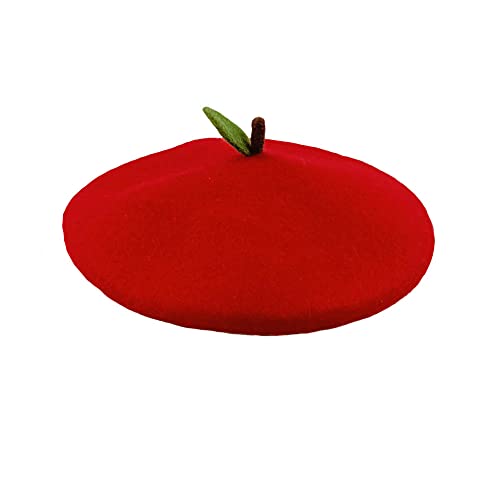 Handmade Wool Beret Hat French Style Needle Felt Flower Beanies Women Winter Autumn Cap - color: Apple, size: 7 1/8-7 3/8