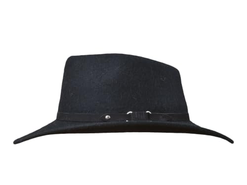 Bigalli Melbourne Alpaca & Wool Felt Cowboy Fedora Hat for Men Women Crushable Teardrop Genuine Leather Detail | Outback - color: Black, size: X-Large