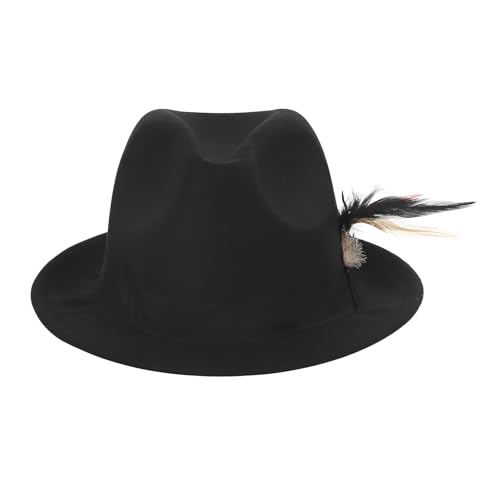 PURFUN Vintage Feather Felt Fedora Hat for Men Women Classic Short Brim Jazz Dance Party Wedding Trilby Bowler Panama Hat - color: Feather/Black