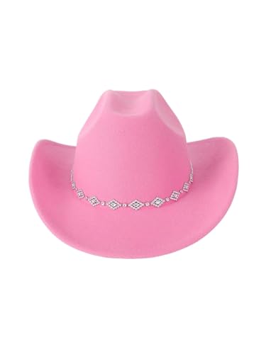 Verdusa Women's Western Cowboy Hat Rhinestone Wide Brim 2026 Cowgirl Hat - color: Coral Pink