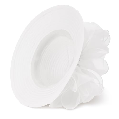 DRESHOW Lady Derby Dress Church Bowler Cloche Hat Bowknot Organza Bridal Cap for Wedding - color: 1 Pc: White a