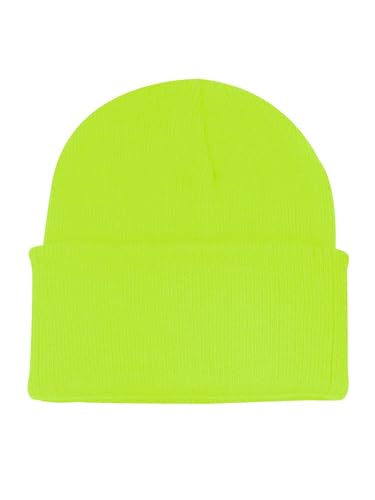 Century Star Kids Slouchy Beanie Halloween Costume Hat Winter Knit Cuff Toddler Boys Girls - color: Neon Yellow