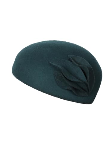HIMESPORT Wool Felt Fascinator Hats for Women Ladies Female Wedding Cocktail Tea Party Dress Pillbox Hat - color: Dark Green 8 Blue