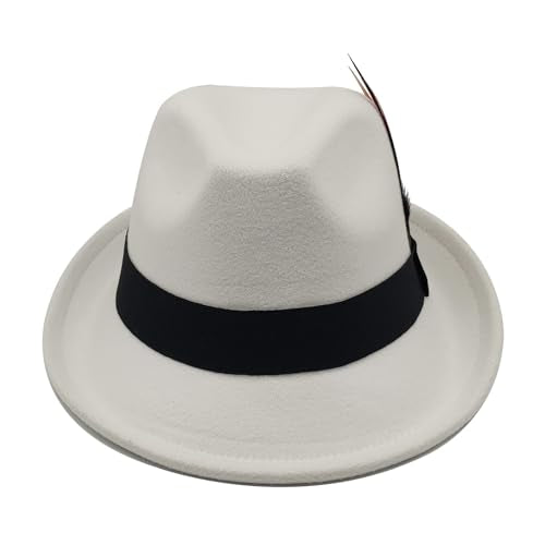 Unisex Trilby Hats Classic Fedora Hats for Women Men Dress Hats Felt Short Brim Fedoras Hat Panama Hat with Band - color: White