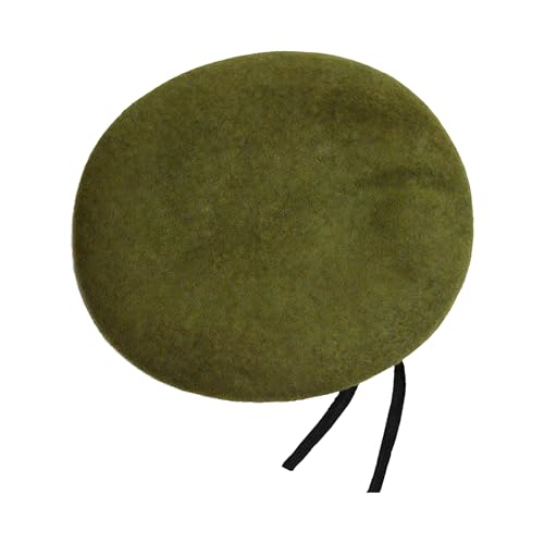 Wool British Military Beret Hat for Men and Women Adjustable Vintage Army Style Cap with Leather Sweatband - color: Green
