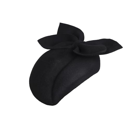 Women Wool Derby Hat for Women Pillbox Hat Wedding Hats Felt Bowknot Fascinators - color: 407 Black