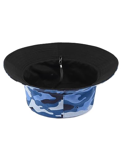 Zylioo XXL Bucket Hat for Big Heads, Reversible Fishing Sun Hat - color: Black-blue Camo, size: X-Large-XX-Large