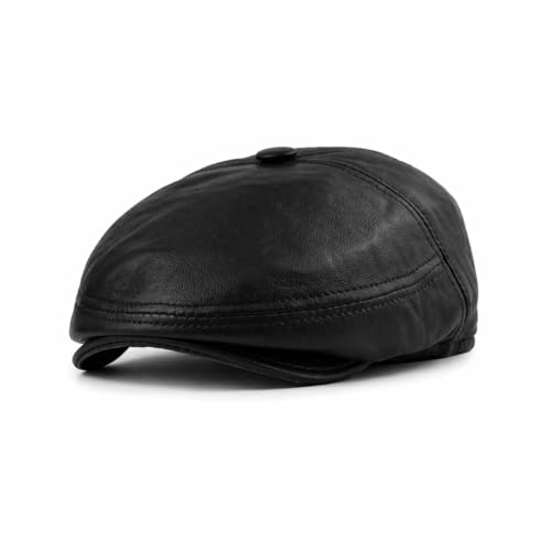 Vintage Leather Ivy Cap for Men – Handmade Genuine Lambskin Leather Flat Cap, Classic Gatsby Hat, Timeless Cabbie Style - color: Black, size: X-Large