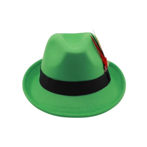 Unisex Trilby Hats Classic Fedora Hats for Women Men Dress Hats Felt Short Brim Fedoras Hat Panama Hat with Band - color: Green