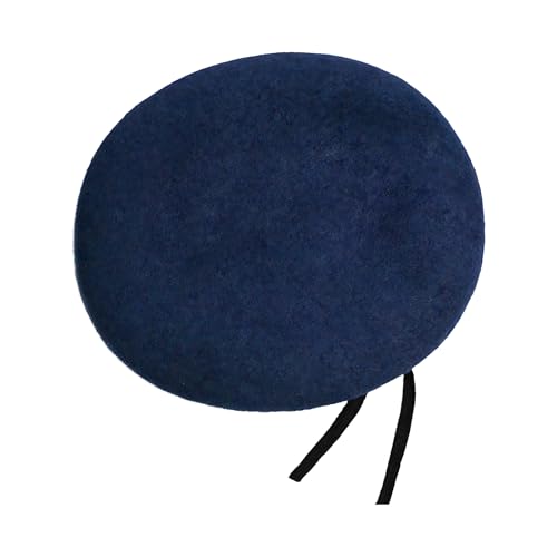 Wool British Military Beret Hat for Men and Women Adjustable Vintage Army Style Cap with Leather Sweatband - color: Navy Blue