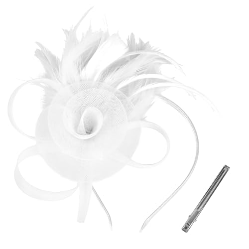 Tulle Flower Fascinators Hats for Women 2025 Derby Outfits for Women Tea Party Derby Hats - color: White