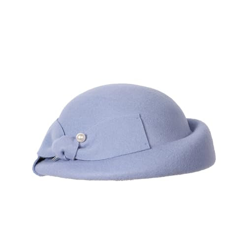 Vintage Wool Felt Cloche Bucket Bowler Hat Women Church Wedding Fascinator Formal Dress Hat Winter Fedoras - color: Sky Blue