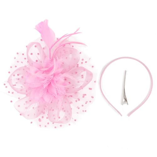 DRESHOW Fascinators Hat Feather Headband Women's Fascinators Tea Party Headwear with Clip Flower Head Band for Girls & Women - color: 8.7" Diameter / Pink
