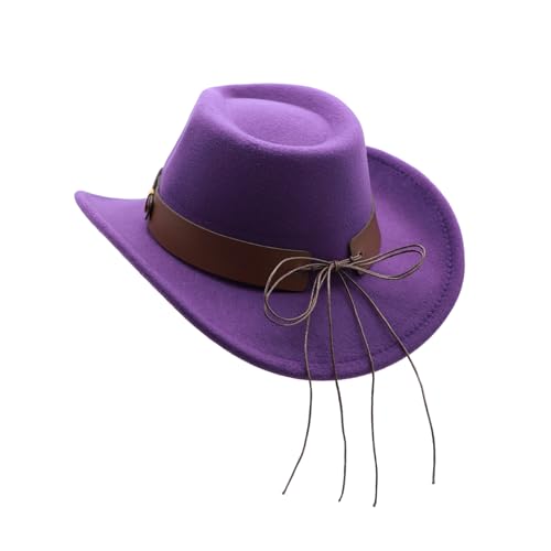 Western Cowboy Hat for Men Cowgirl Hat for Women Unisex Wide Brim Felt Fedora Hats Classic Cowboy Hats - color: Purple