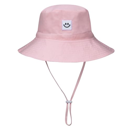 MaxNova Baby Sun Hat Smile Face UPF 50+ Toddler Bucket Hat for Boys Girls 0-7 Years - color: 2pack Smile Face White /Light Pink, size: 6-24 Months