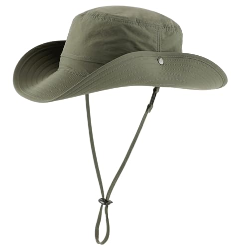 Connectyle Sun Hat for Men Women Outdoor UV Protection Safari Hat for Fishing Hiking Gardening Breathable Cowboy Hat UPF50 - color: Light Army Green