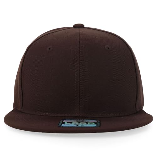 Trendy Apparel Shop Plain High Profile Flat Bill Snapback Baseball Fitted Cap - color: Brown, size: 7 3/8
