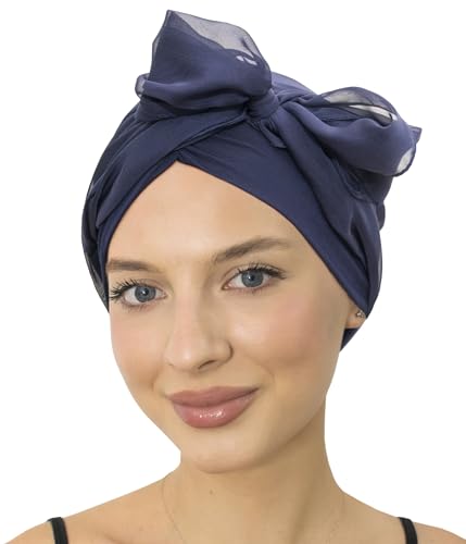 CAPLORD Chemo Headwrap for Women Turban Headwear for Cancer Patients Skull Cap Hair Loss Cover Lightweight Head Covering Hat - color: Navy Solid