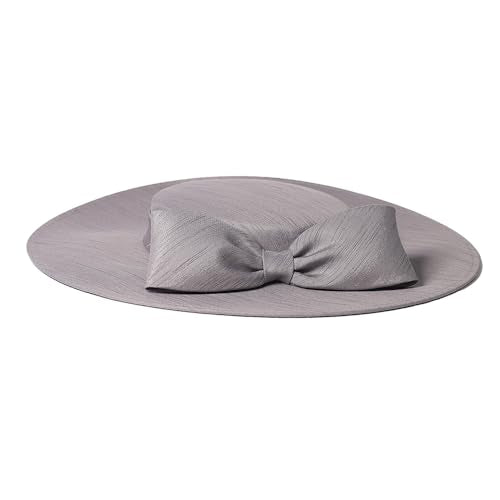 Wide Brim Hats for Women Big Bowknot Formal Occasion Kentucky Cap Lady Wedding Cocktail Party Flat Top Fedoras - color: Gray