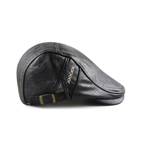 Mens Ivy Cap PU Leather Newsboy Hat Adjustable Beret Caps Classic Golf Flat Cap Gatsby Driving Fishing Hat - color: Black 7