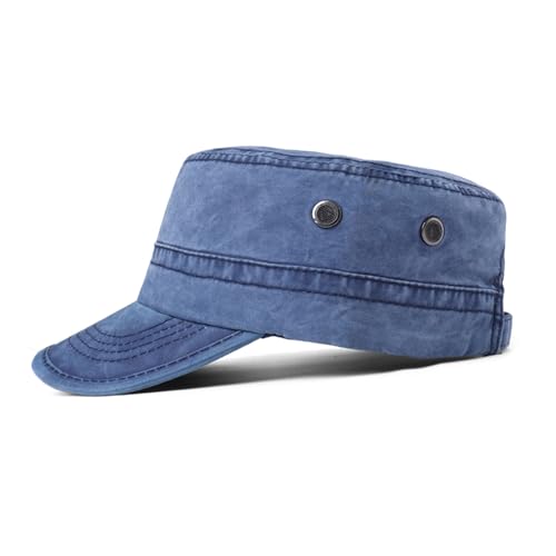 meioro Military Cadet Army Cap Vintage Washed Cotton Flat Top Hat - color: Navy