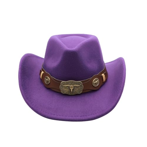 Western Cowboy Hat for Men Cowgirl Hat for Women Unisex Wide Brim Felt Fedora Hats Classic Cowboy Hats - color: Purple