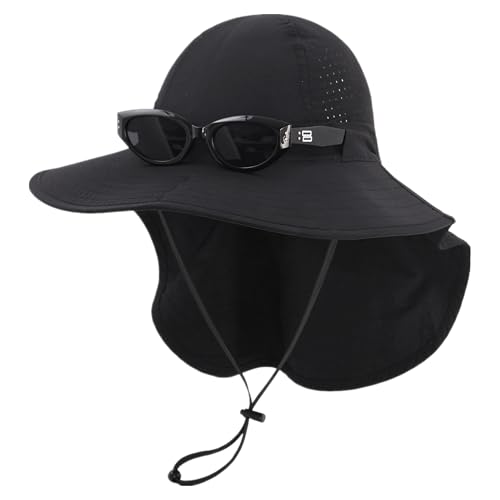Sun Hats for Men Women with Neck Flap UPF 50+ UV Protection Wide Brim Bucket Hat Safari Hiking Fishing Hats - color: Black