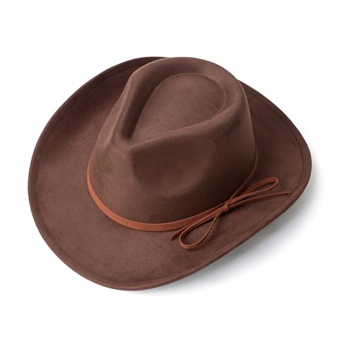Suede Cowboy Hat for Women & Men Classic Western Hats - color: Coffee