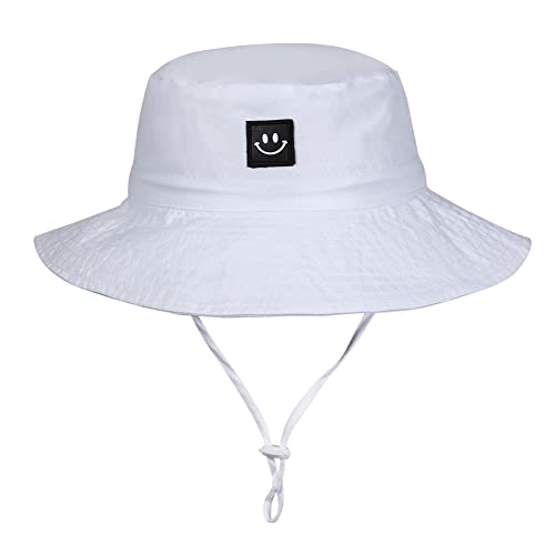 MaxNova Baby Sun Hat Smile Face UPF 50+ Toddler Bucket Hat for Boys Girls 0-7 Years - color: 2pack Smile Face Auqa/White, size: 2-7 Years