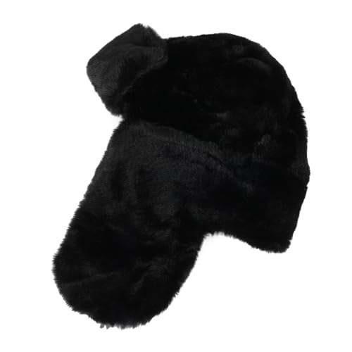 Womens Faux Fur Fuzzy Trapper Hat Winter Ear Flap Trooper Aviator Hat - color: Black