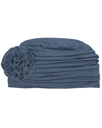 Alnorm Flower Design Chemo Hair Loss Caps Cancer Headwear for Women - color: Dark Blue Gray