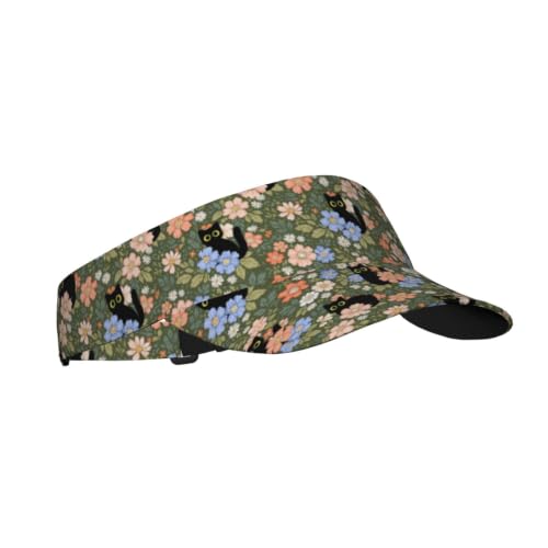 Unisex Adjustable Sports Sun Visor - color: Floral Black Cat