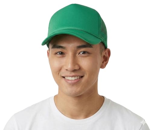 NYFASHION101 Plain Mesh Trucker Hat - Breathable 6-Panel Daily Snapback Cap, Customizable Ideal for DIY Embroidery & Patches - color: Kelly Green