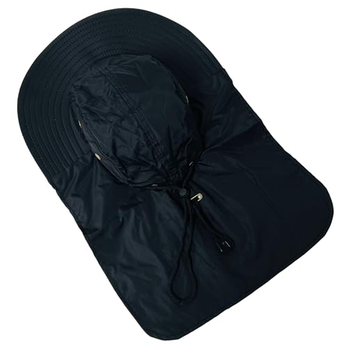 Packable and Adjustable Mesh Boonie Sun Hat with Neck Flap - color: Black 2