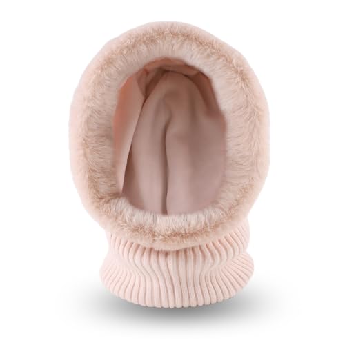 Winter Fleece Balaclava Warm Men Hood Hat Knit Women Hooded Scarf - color: Beige