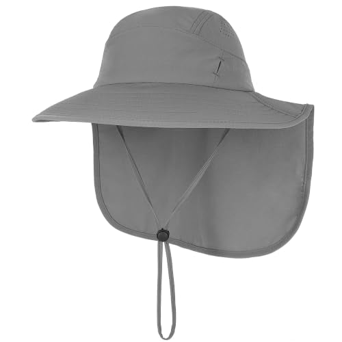 Connectyle UPF 50+ Sun Hat with Neck Flap Wide Brim Bucket Hats Breathable Fishing Hiking Gardening Safari Hat for Men Women - color: Dark Grey