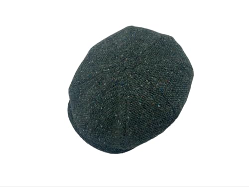 Hanna Hats Connery Cap Tweed Mens Hat 100% Woolen Tweed Made in Ireland - color: Dark Green Fleck Salt & Pepper, size: Medium